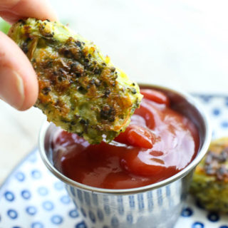 Broccoli Cheese Bites dipped in ketchup
