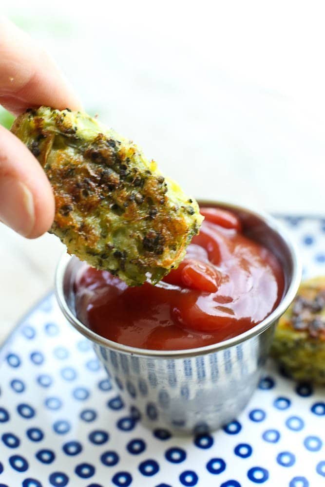 Broccoli Cheese Bites dipped in ketchup