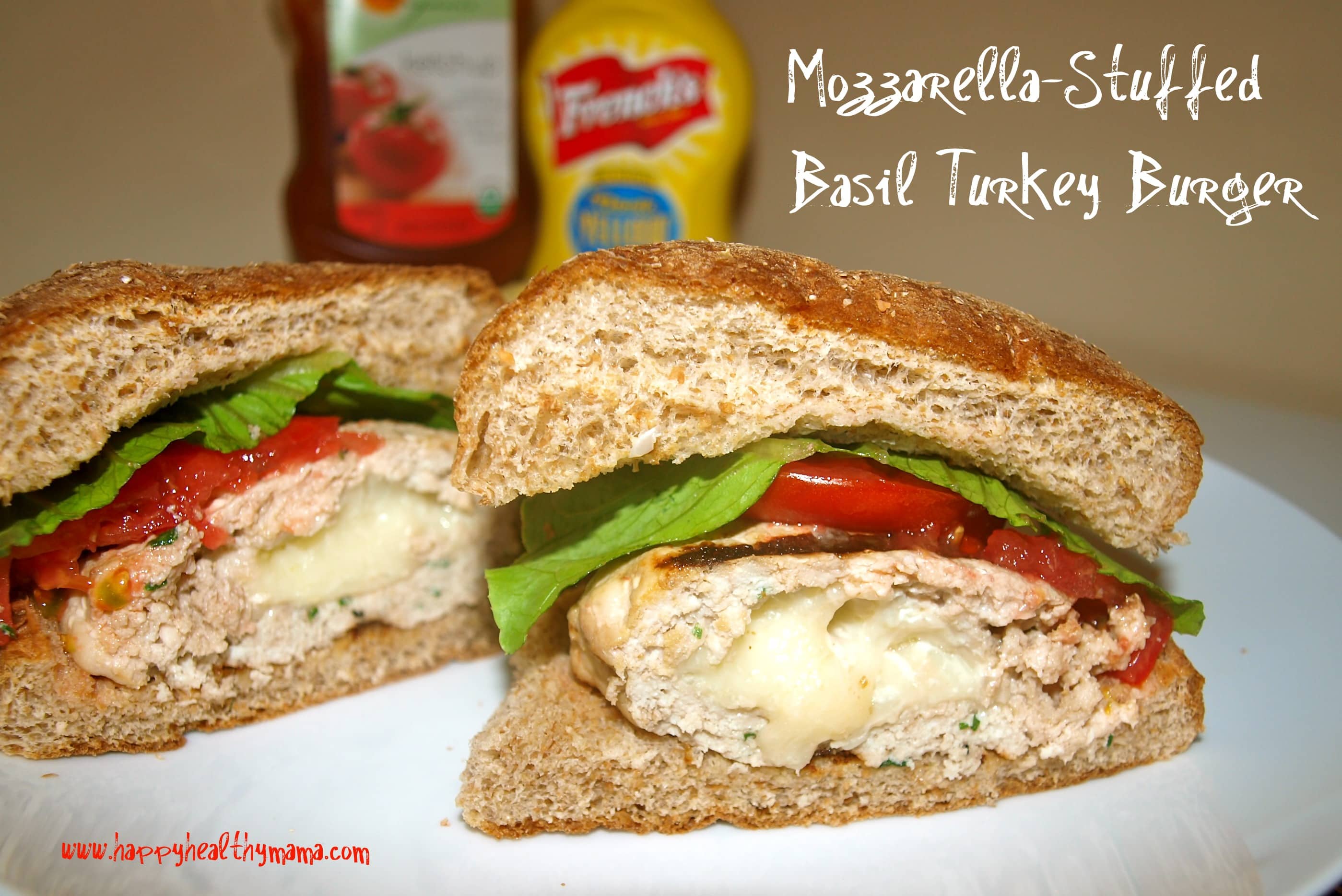Mozzarella-Stuffed Basil Turkey Burgers - Happy Healthy Mama
