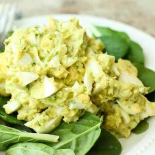 Avocado Egg Salad Recipe, no mayo, on a bed of lettuce