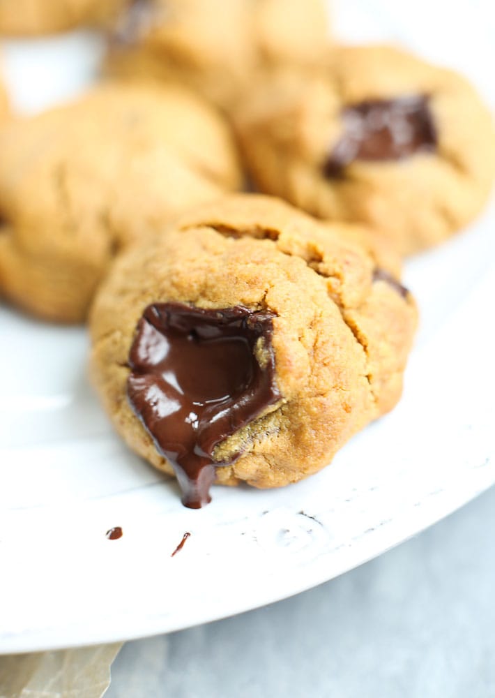 Flourless Peanut Butter Chocolate Chunk Cookies Recipe with melted chocolate