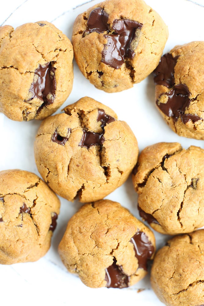 Flourless Peanut Butter Chocolate Chunk Cookies Recipe with melted chocolate chunks