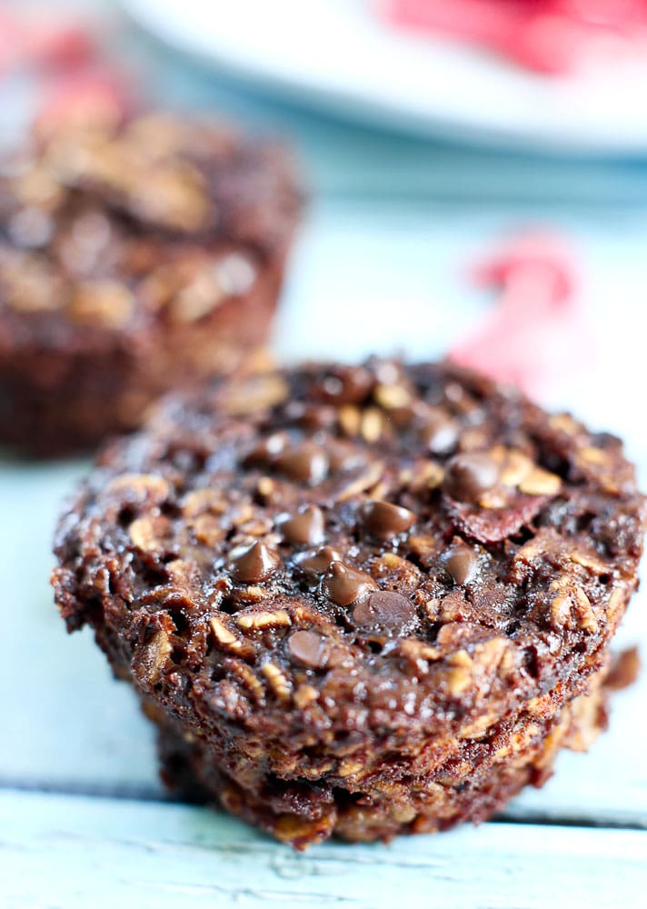 Double Chocolate Strawberry Baked Oatmeal Muffin Cups 