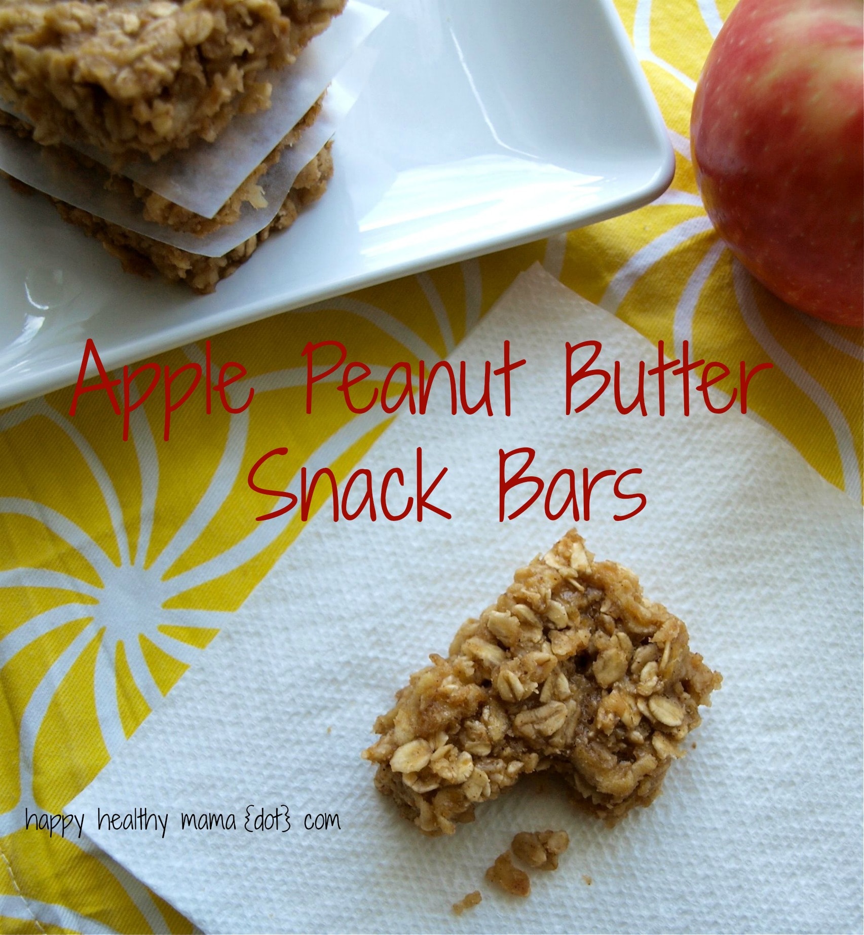 Apple Peanut Butter Snack Bars--no flour, no oil, and no refined sugar. Easy to make and perfect for a school lunch or after school snack.