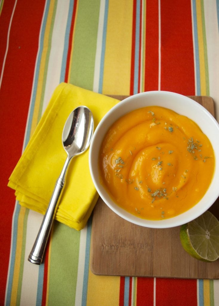 Easy and flavorful roasted butternut squash soup with ginger and lime.
