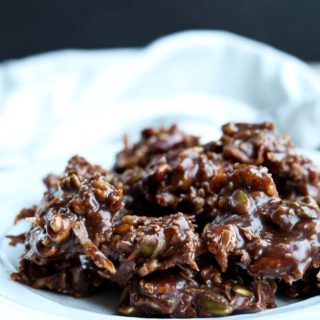 A plate of Healthy Chocolate No Bake Trail Mix Cookies recipe