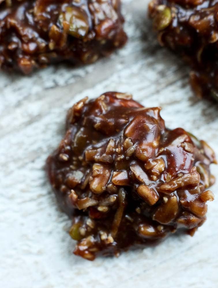 one close up Healthy Chocolate No Bake Trail Mix Cookie Recipe
