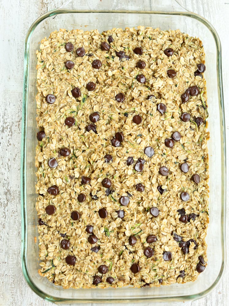 Fully Baked Zucchini oatmeal Snack Bars with Chocolate Chips