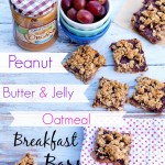 Peanut Butter and Jelly Oatmeal Bars--these quick and easy breakfast bars will please the PB&J lover in your life! Dairy free, gluten free, almost vegan, low sugar