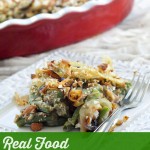 Traditional Green Bean Casserole just got a makeover! This healthier version is vegan and gluten-free. Put some REAL FOOD on your Thanksgiving table!!