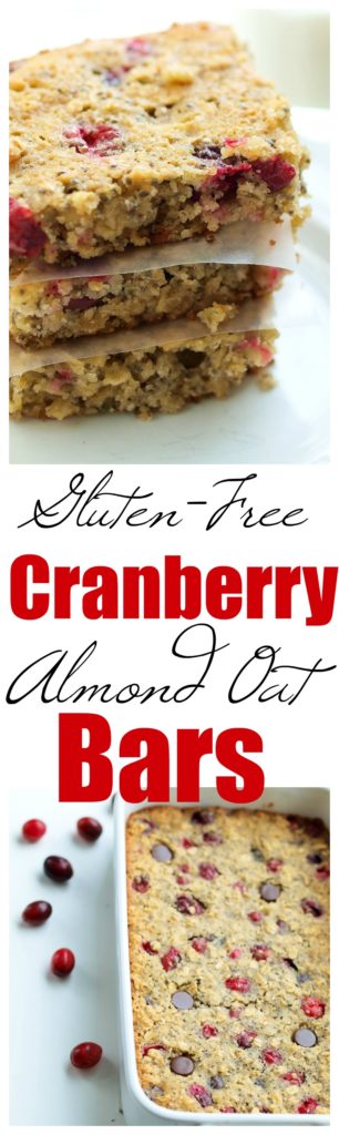 Cranberry Almond Oat Bars Recipe. These are healthy enough to eat for breakfast, but also make a great healthy dessert or snack. The whole family loves this gluten-free snack ideas