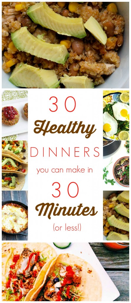 Here are 30 healthy dinner recipes that you can make in 30 minutes OR LESS! Don't let being busy keep you from helping your family have healthy meals! These are all clean-eating, healthy dinners that are quick and easy.