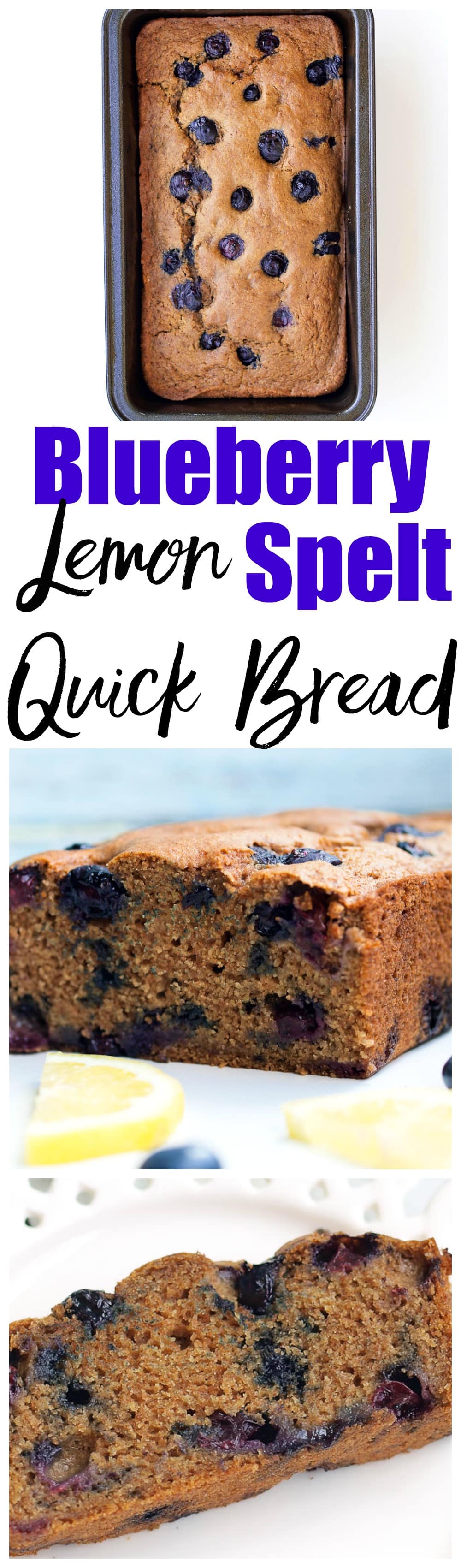 This Vegan Blueberry Lemon Spelt Quick Bread recipe is a healthy quick bread recipe made with no refined sugar and bursting with fresh blueberries! My kids loved this and devoured it like it was cake!!