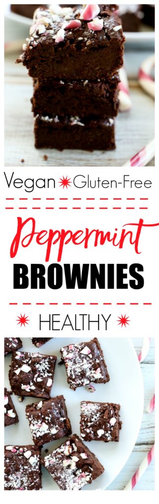 Peppermint brownies recipe. These healthy brownies are vegan and gluten-free! They are flourless, made with maple syrup and black beans but you'd never know it! So good! Great Christmas dessert idea.
