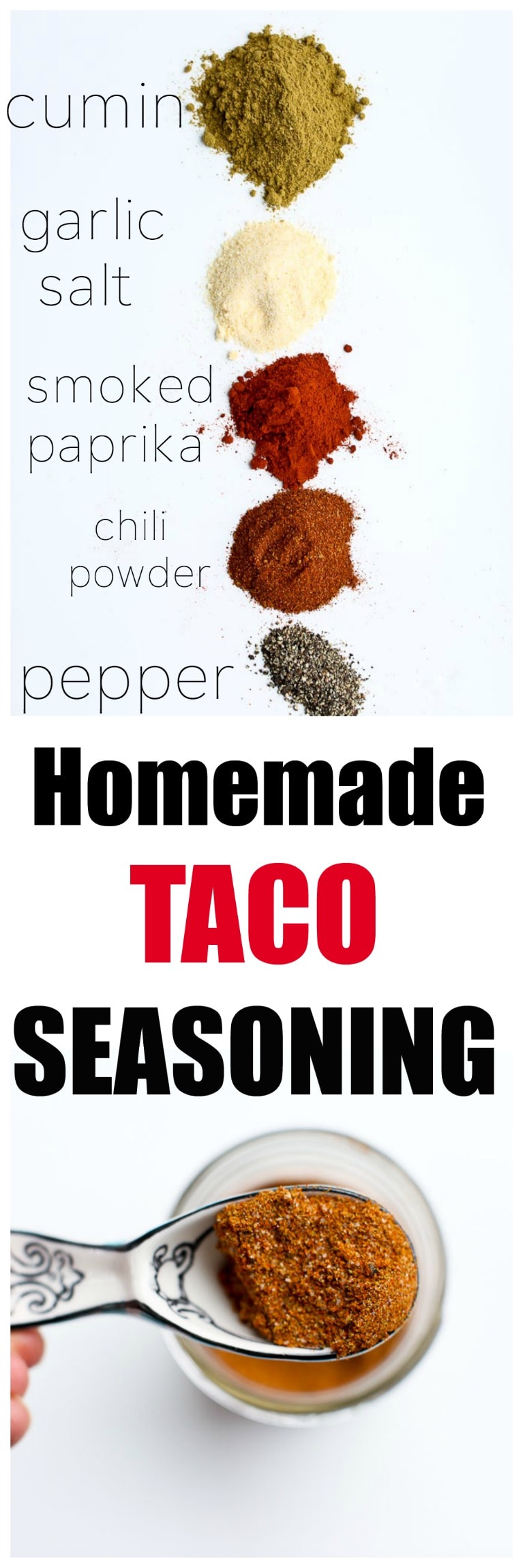 Homemade DIY Taco Seasoning Recipe. Save money and it's healthy with no added starches, oils, or MSG like you find in the store bought stuff.
