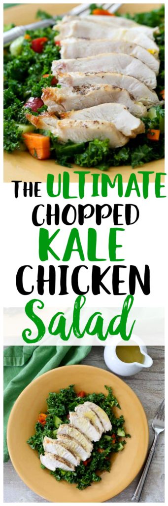 Chopped Kale Chicken Salad recipe! Healthy gluten-free salad with no sugar dressing