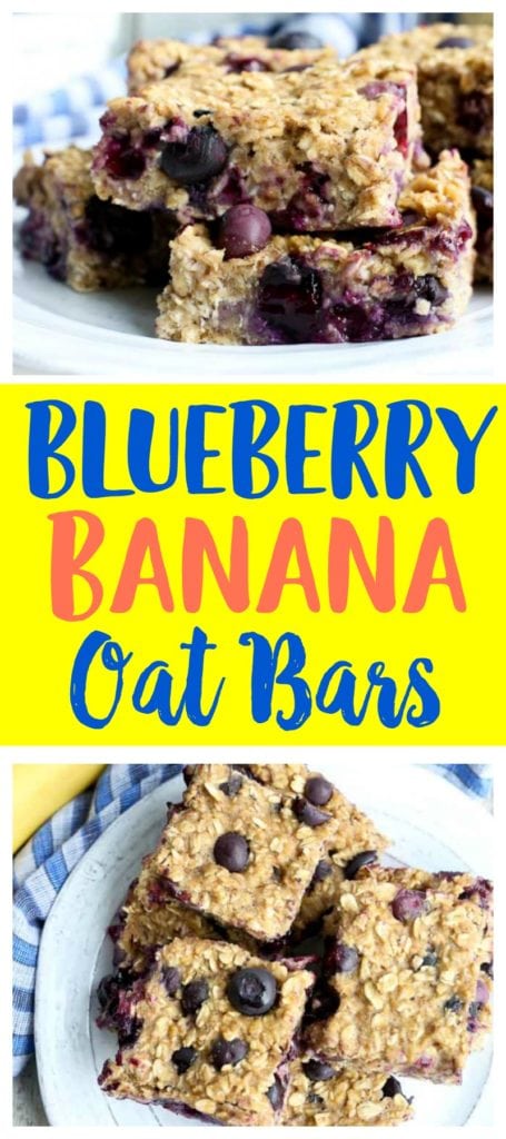 One bowl easy snack recipe! Blueberry Banana Oat Bars make a low-sugar, healthy snack or breakfast ideas. It can be a make ahead breakfasts