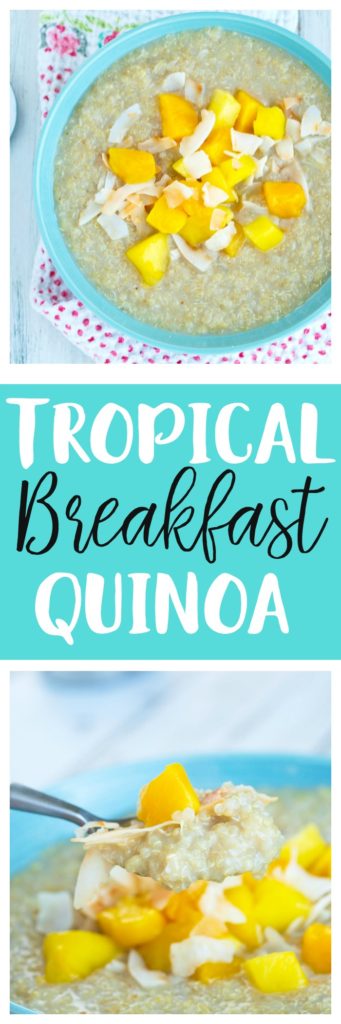 Creamy and vegan Tropical Breakfast Quinoa recipe. This is also a gluten-free breakfast idea! Healthy, delicious, and easy breakfast the whole family loves.