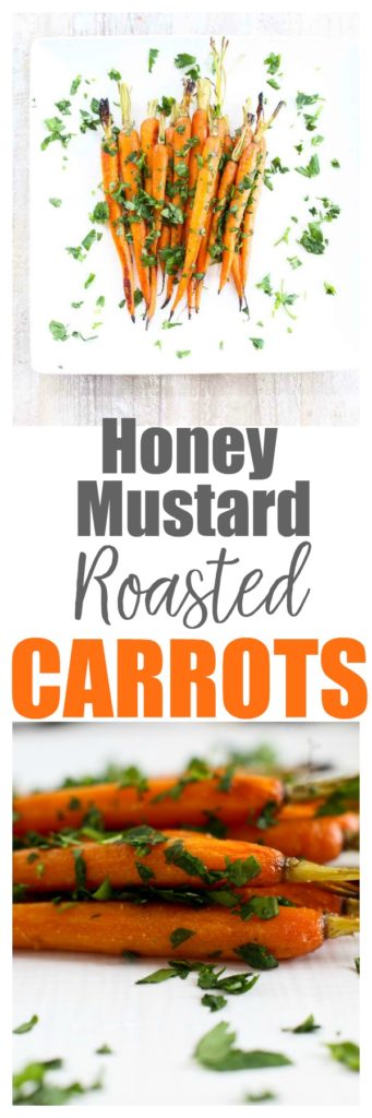 An easy and healthy vegetable side dish, this honey mustard roasted carrots is great for weeknight dinners or dinner parties! Easy and beautiful. 