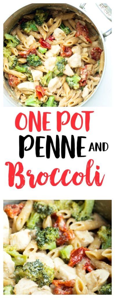 Creamy and Light! One Pot Pasta recipe--the best one pot penne with broccoli and sun-dried tomatoes. Healthy and delicious