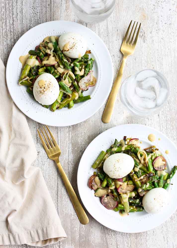 Spring Vegetable Skillet with Soft Boiled Eggs