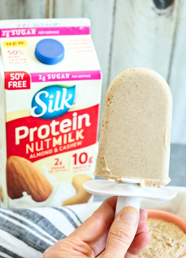 High Protein Low Carb Almond Vanilla Popsicles using Silk's Protein Nutmilk