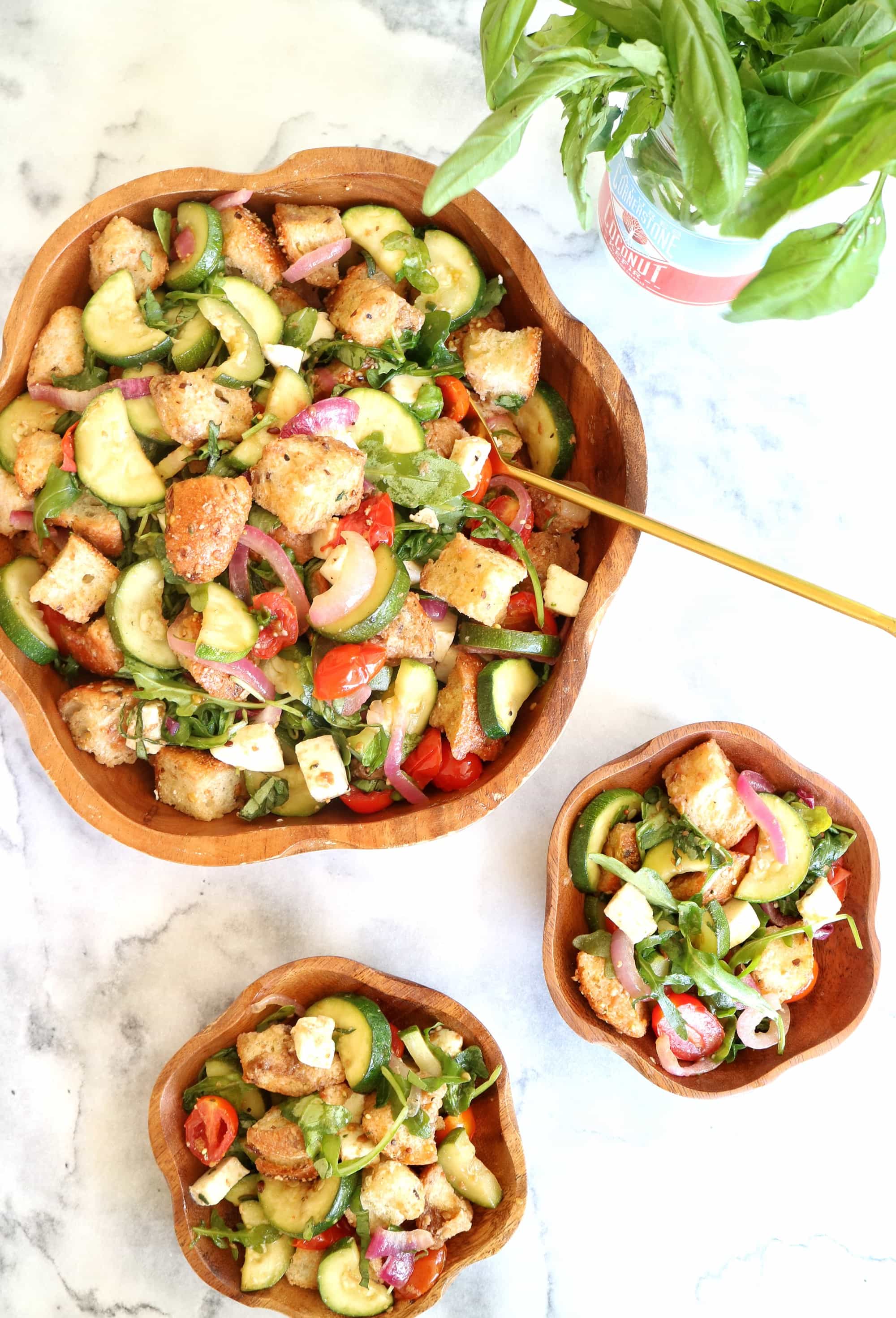Creative recipes with basil -Roasted Summer Vegetable Panzanella