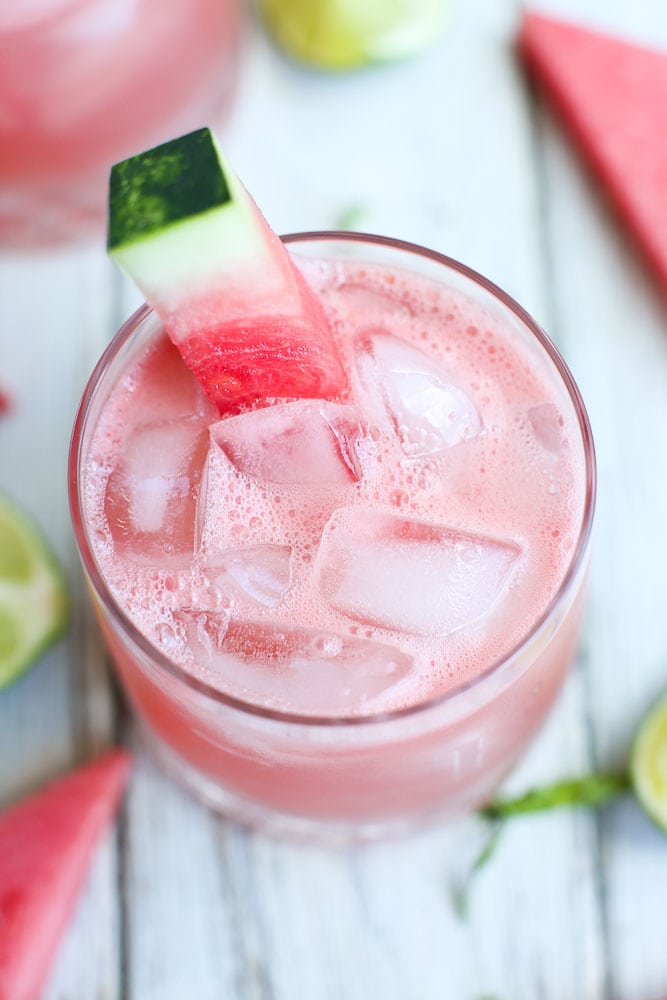 Overhead shot Watermelon Daiquiri with basil recipe