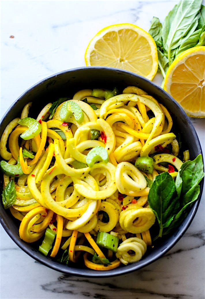 Creative recipes with basil-spiralized salad