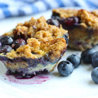 Blueberry BAked French Toast Cups with fresh blueberries on the side