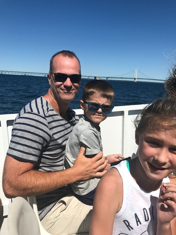 Northern Michigan Vacation ferry ride with Mackinac Bridge in background