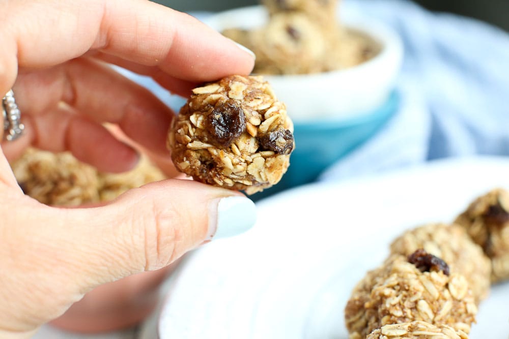 Oatmeal Cookie Energy Balls taking one away