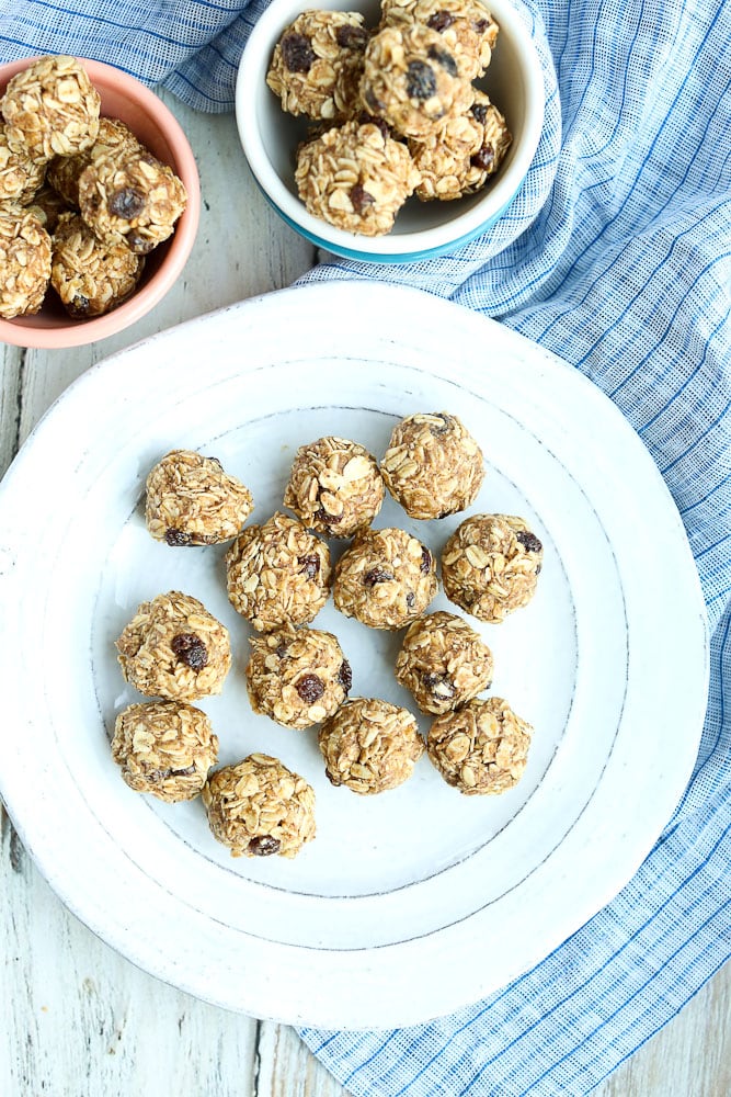Oatmeal Cookie Energy Balls large plate of healthy snacks