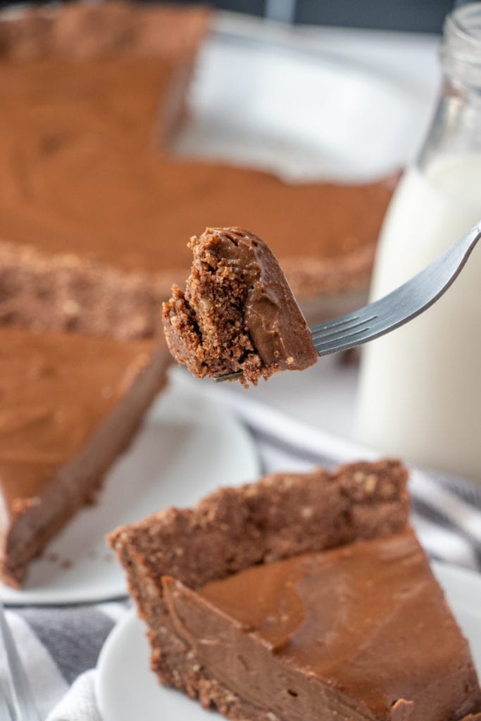 a piece of the vegan chocolate pie on a fork