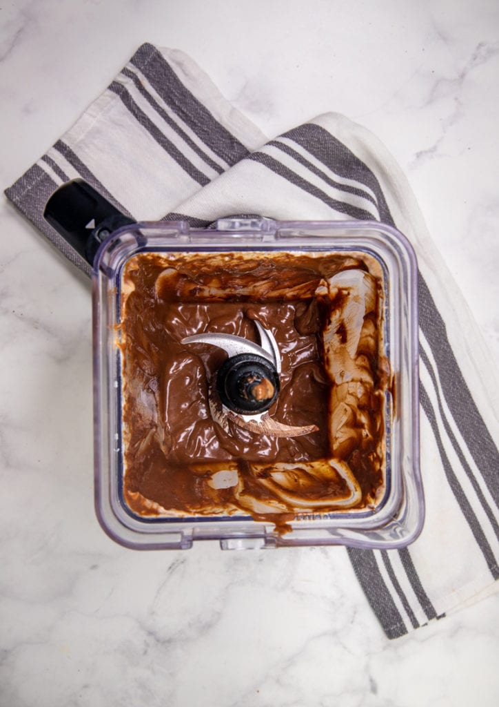 a creamy chocolate mixture in the blender