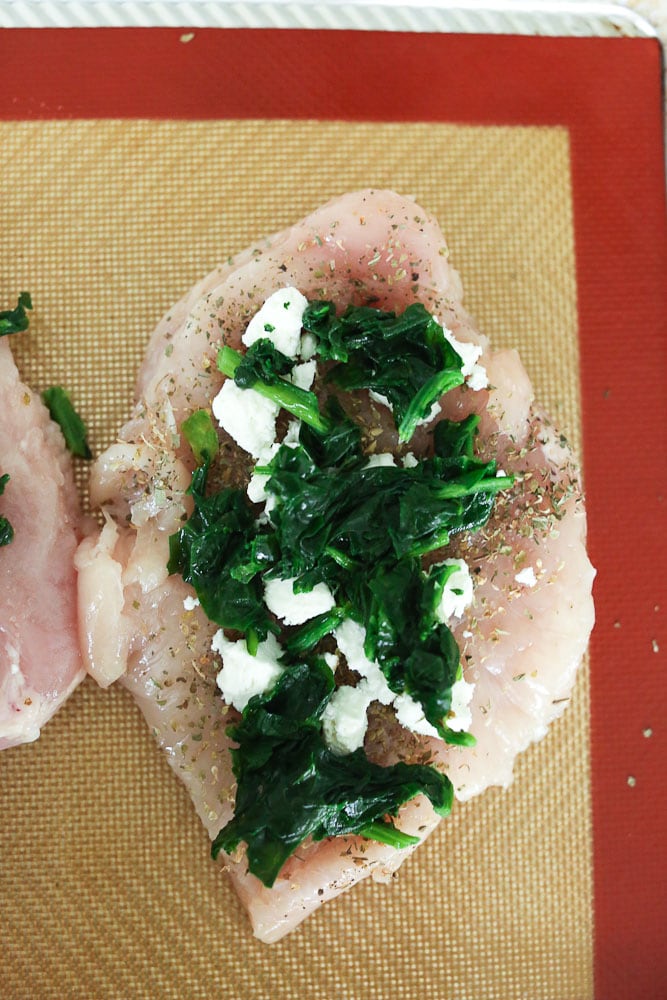 Spinach and Goat Cheese Stuffed Chicken Breast Recipe adding the spinach