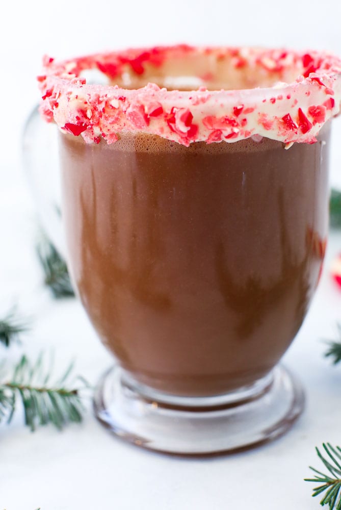 close up of Homemade Peppermint Hot Cocoa Recipe
