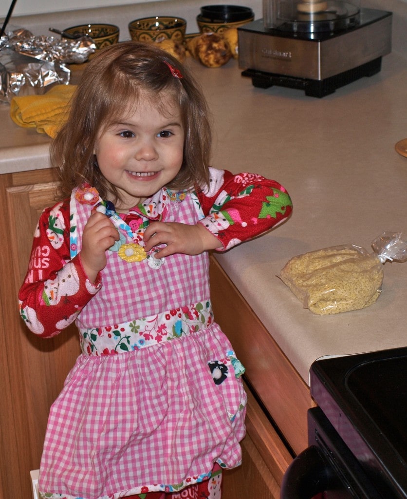 Meghan helping make Alphabet Vegetable Soup