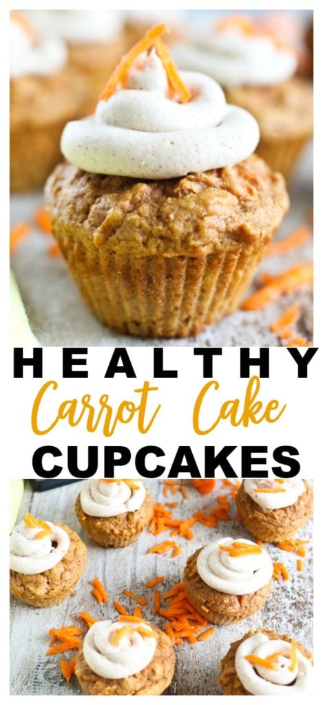HEALTHY Carrot Cake Cupcakes recipe! Your whole family will thank you for making this recipe!! #healthy #recipes #carrotcake #easter #cupcakes #lowfat #lowcalorie #dessert 