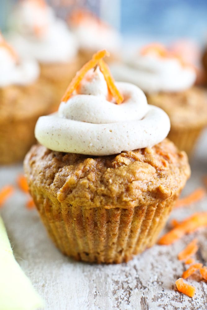 Carrot Cake Cupcakes healthy recipe with cream cheese frosting no refined sugar