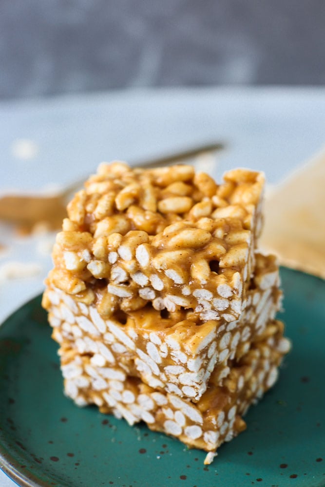 Healthier Than Rice Krispie Treats-a stack of 3 cereal bars