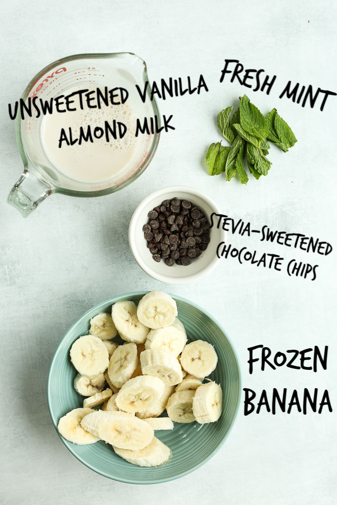ingredients for mint chocolate chip smoothie