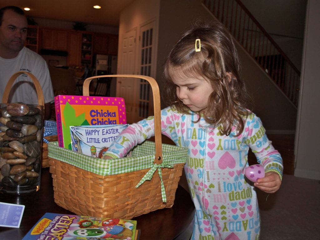 Meghan looking in her Easter basket