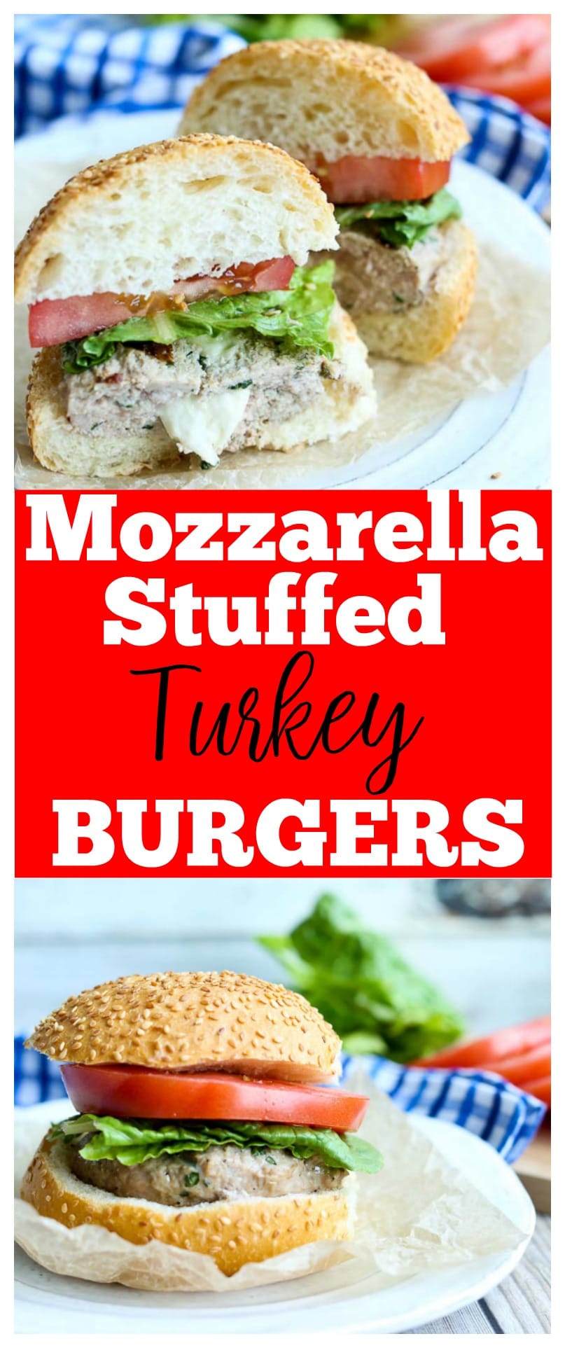 Mozzarella-Stuffed Basil Turkey Burgers - Happy Healthy Mama