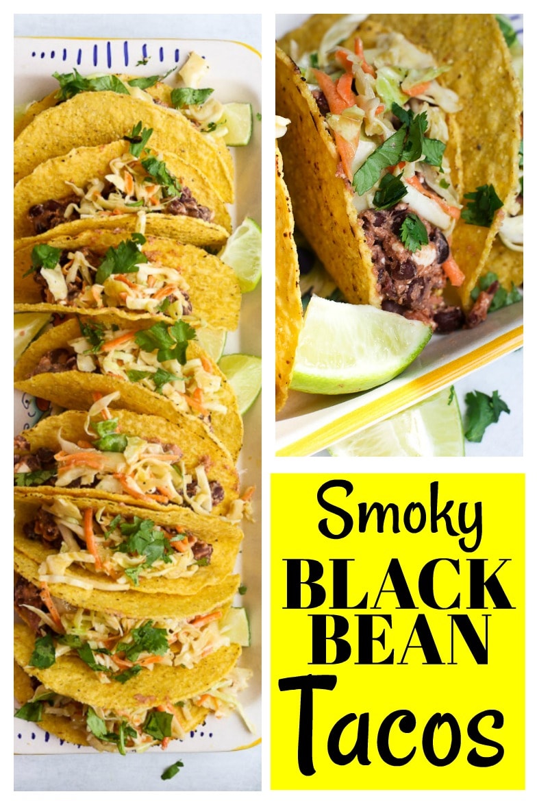 These Smoky Black Bean Tacos take about 20 minutes to make! Such a quick and easy vegetarian dinner and the whole family loves them! #tacos #vegetarian #healthy #easy #weeknight #dinner #blackbeans