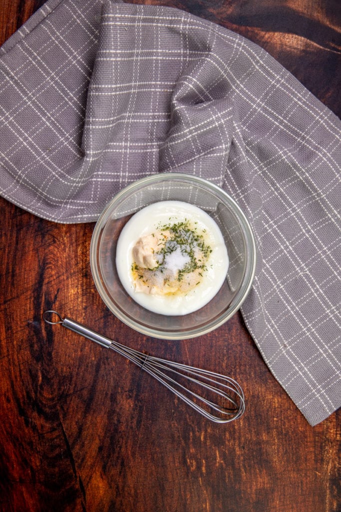 yogurt ranch dip ingredients in a bowl