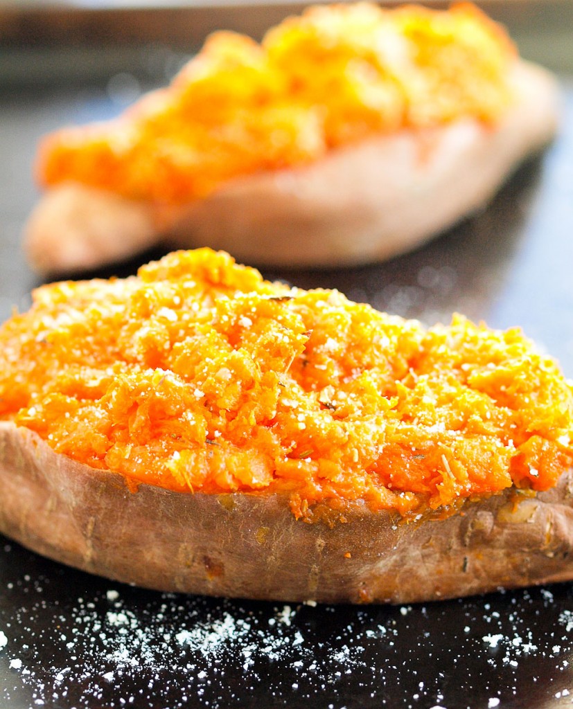 Savory Twice Baked Sweet Potatoes. With 10 minute prep time, these are easy enough to have for a weeknight dinner. But they LOOK much harder and taste incredible so they could totally be a holiday dish, too. I love recipes like this!