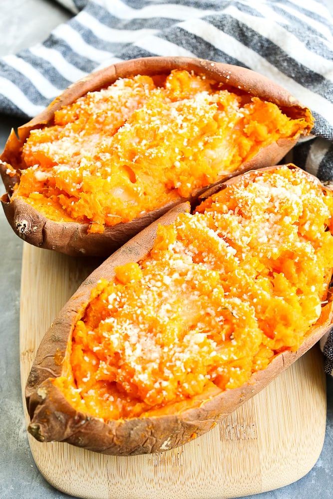 Twice Baked Sweet Potatoes with Rosemary and Thyme - Happy Healthy Mama