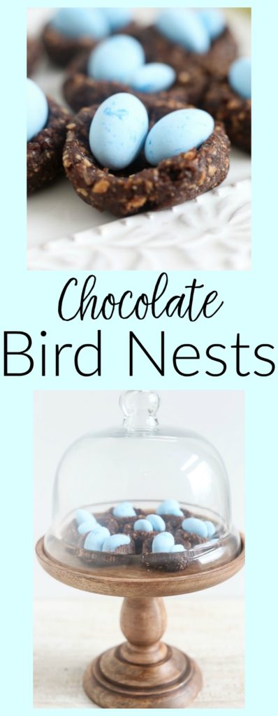 Easy Chocolate Bird Nests recipe. No bake, quick, easy, and healthy and it makes a beautiful Easter dessert