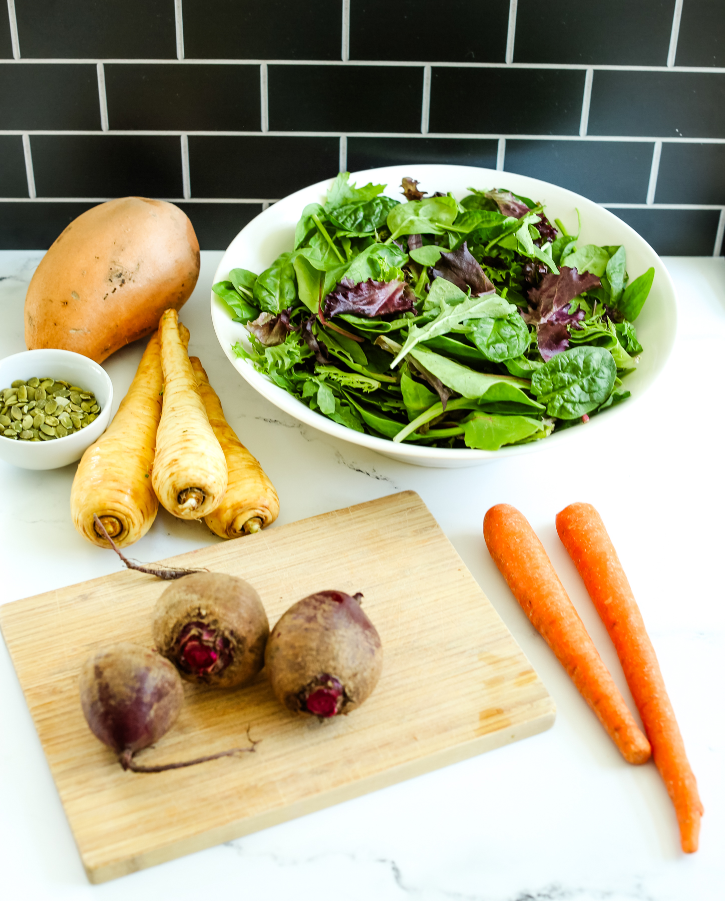 close up shot of roasted vegetable salad ingredients